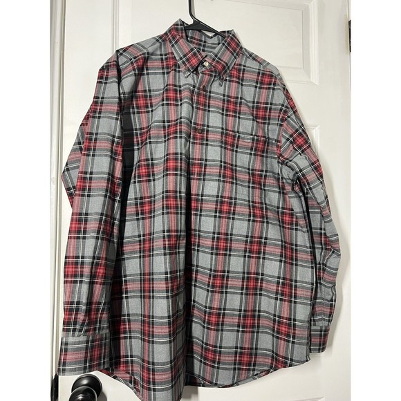 ORVIS Red & Gray Plaid Mid-Weight 100% Cotton Button Front Shirt Sz Large - Picture 2 of 6